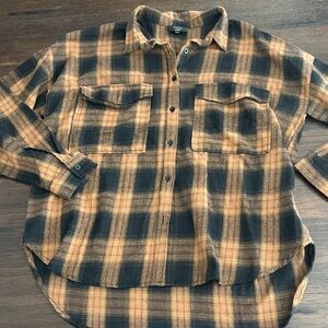 Vici Black and Tan Plaid Button Down Shirt